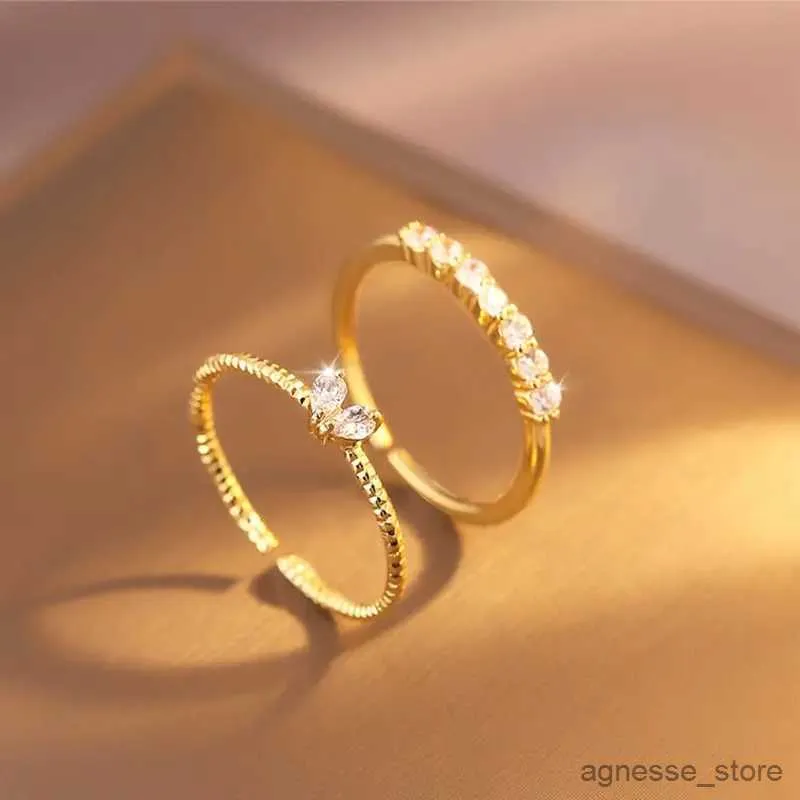 Band Rings 2pcs Trendy Gold Color Heart Zircon Rings Set For Women Luxury Fashion Elegant Rings 2023 New Gifts Party Jewelry R231130