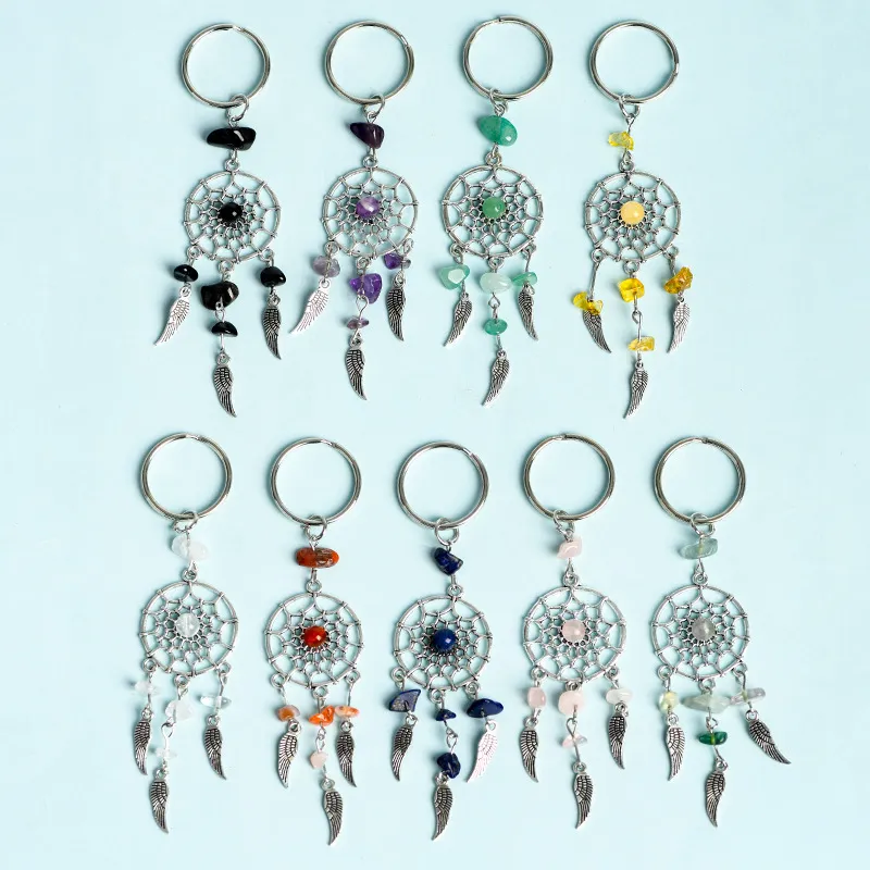 Bohemian Dreamcatcher keychain Metal Feather Pendulum Keyring Natural Crystal Stone Pendant Handbag Ornament ACC