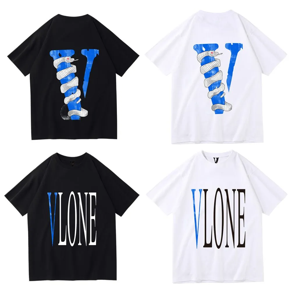 Vlone t-shirt coton tissu à manches t-shirt hommes été mode impression ample et polyvalent col rond couple haut personnalité bas chemises