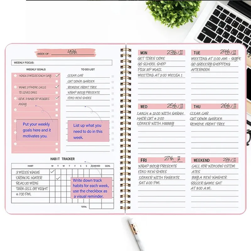 Notizblöcke, A5, Agenda, Planer, Notizbuch, Tagebuch, wöchentliches Ziel, Gewohnheitspläne, Tagebuch, spanische Notizbücher für Schule, Schreibwaren, Büro 231130