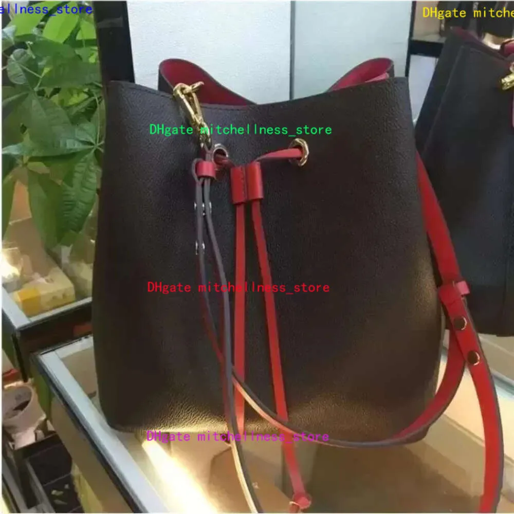 5A Neonoe Bucket Bag Fashion Womens Handväska Purses äkta läderblomma tryckning Drawstring Axel crossbody väskor Handväskor Justerbar rem
