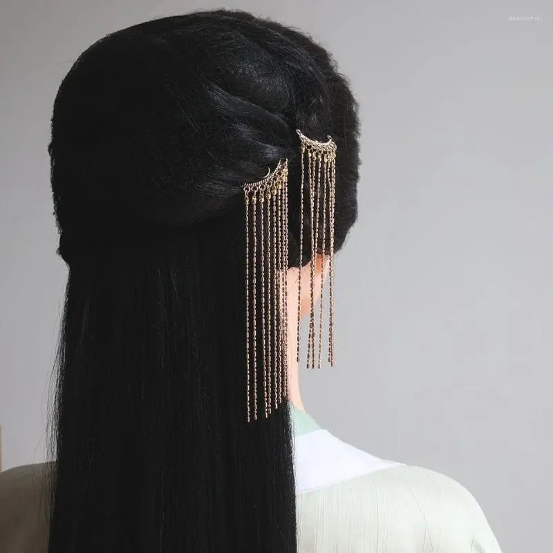 Fermagli per capelli 2 pezzi Forcina lunga con nappa Hanfu Clip laterale semplice Accessori per gioielli da donna Strumento di progettazione per acconciatura da sposa