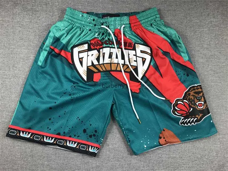 Grizzlie Basketball Short Vancouver Hip Pop Running Pant With Pocket Zipper Stitched Green White Size S-XXL