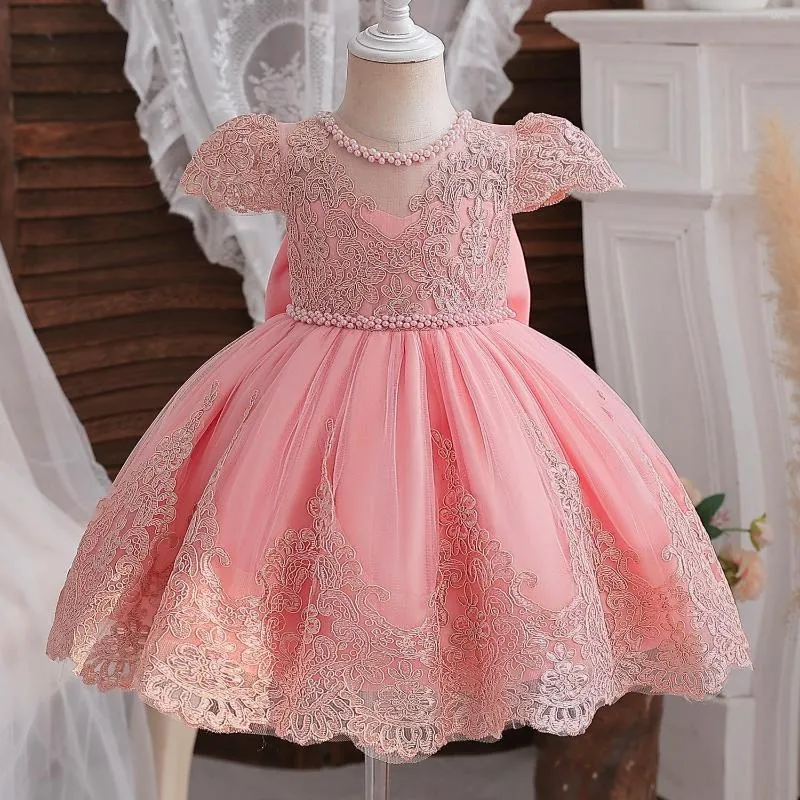 Vestidos de menina bordado para bebê vestido de aniversário flor elegante renda para garotas festas de festa formal princesas de casamento vestidos de noite 1-5y