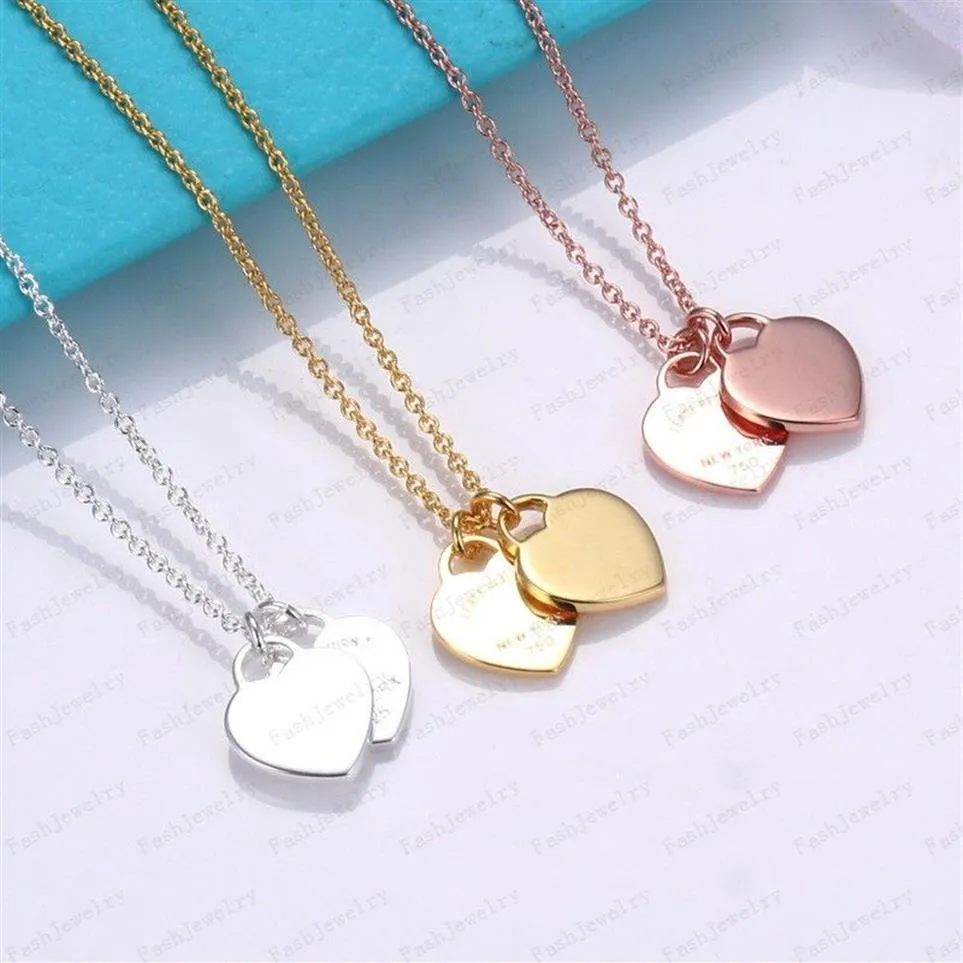 Collar de doble corazón de lujo para mujer, colgante de diamante en forma de corazón de acero inoxidable, joyería para el cuello, regalo de Navidad para mujer ac2519