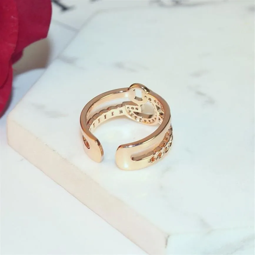 Anillo doble de circón de lujo para mujer, chapado en oro de 18k, temperamento abierto para mujer, anillo salvaje de moda, regalo de vacaciones, joyería 2020 2895