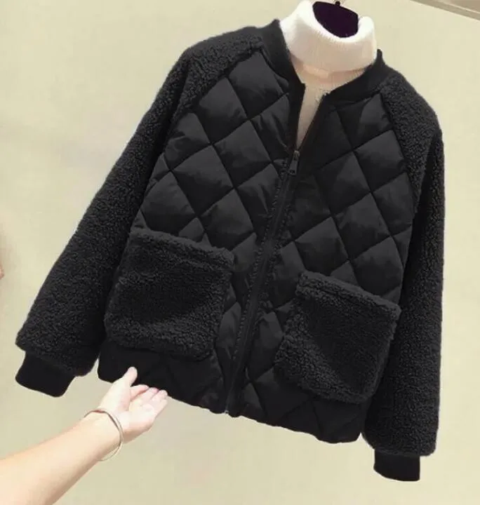 Women's Outerwear & Coats Cotton jacket women's short style new Korean version loose imitation lamb wool patchwork cotton jacket small cotton jacket winter coat