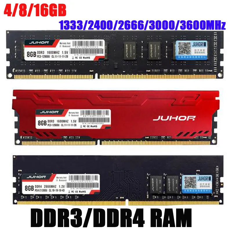 JUHOR Minne RAM DDR3 8G 4G 1866MHz 1600MHz DDR4 16G 2666 3000 32000MHz Desktopminnen Udimm 1333 Dimm Stativ För AMD Intel Bärbar Dator Server PC