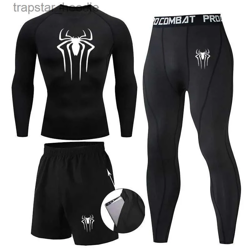 Herrens termiska underkläder Män 3PC Set Winter Thermal Underwear Compression Sports Suit Long Johns Kläder Running Tracksuit Wear Training Workout Tights L231130