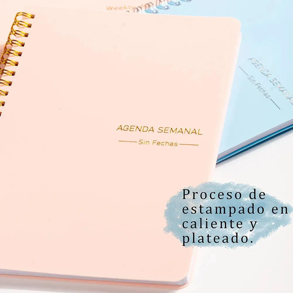 Notepads Simple A5 Daily Plan English Spanish Bilingual Coil Book My Account Budget Planner Journal Notebooks Office Accessories 231130