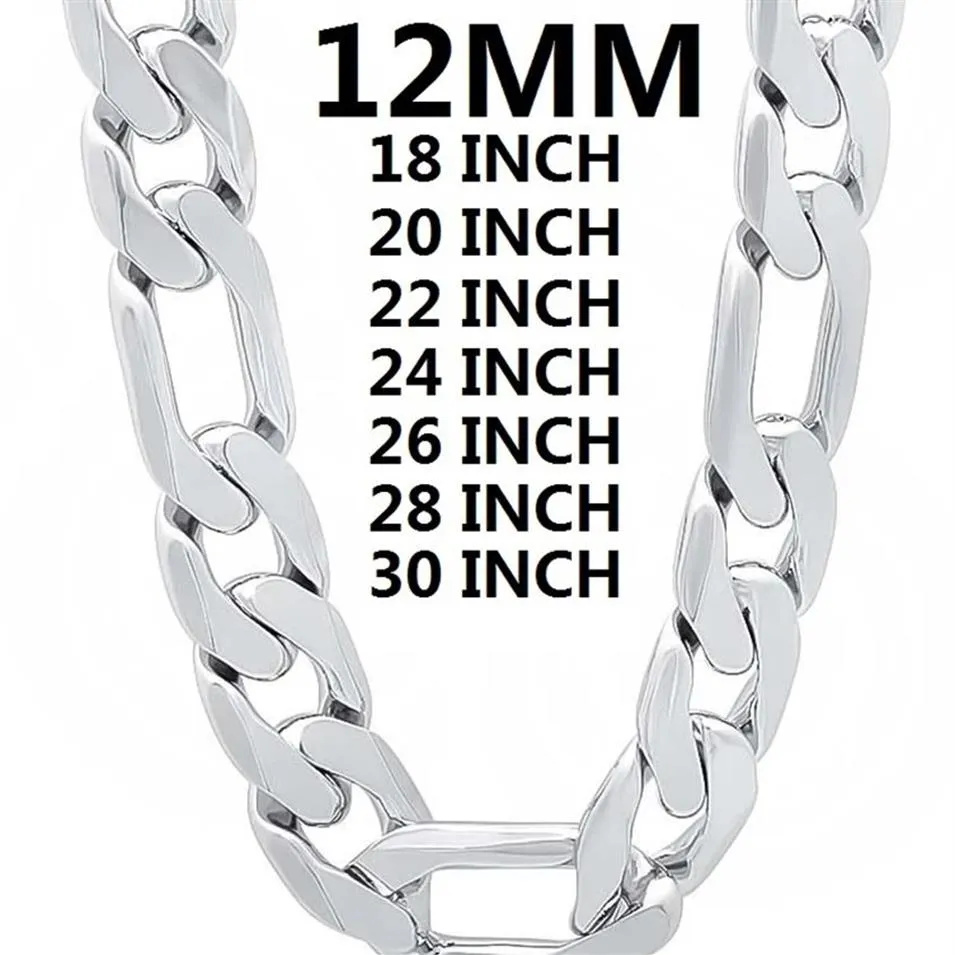 massief 925 sterling zilveren ketting voor mannen klassieke 12MM Cubaanse ketting 18-30 inch charme hoge kwaliteit mode-sieraden bruiloft 220222283h