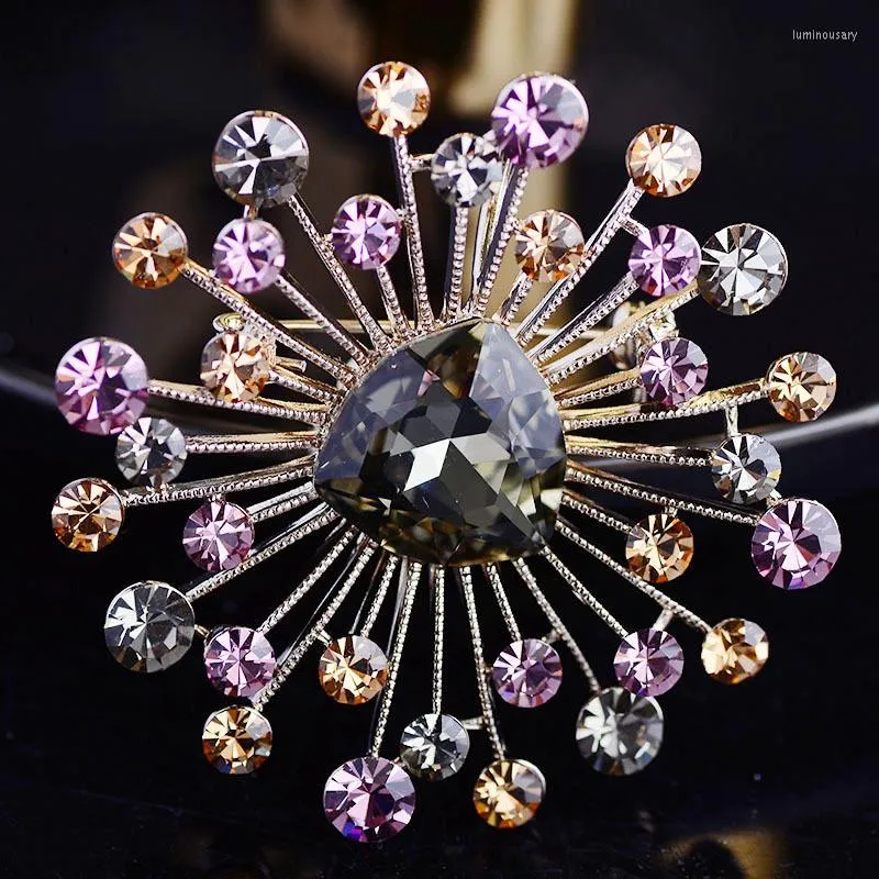 Brooches Luxury Blue Purple Crystal Firework For Women Dress Sash Pins Bridal Wedding Broches Jewelry 2023 Year Gift