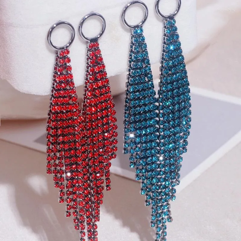 Boucles d'oreilles pendantes de luxe en cristal strass pour femmes, accessoires de bijoux de mariage à la mode pour dîner et fête
