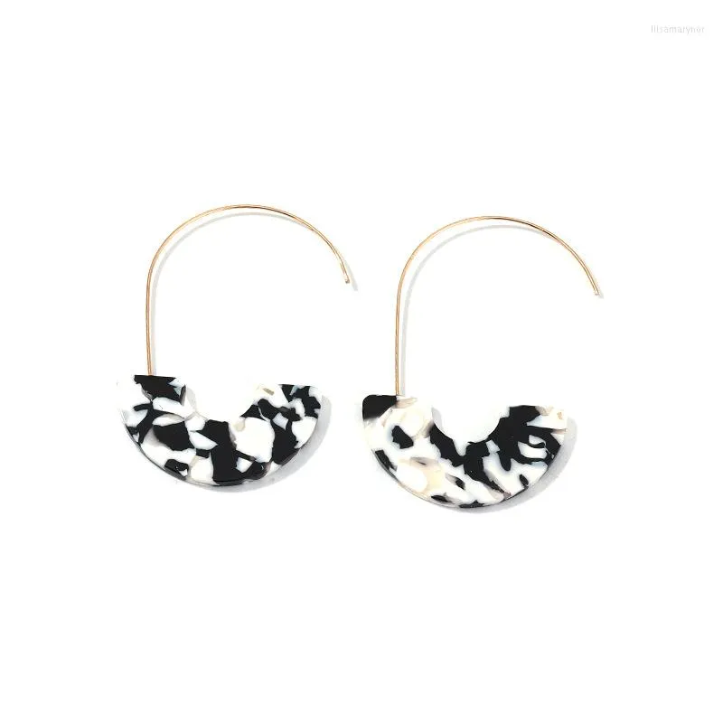 Boucles d'oreilles pendantes mode femmes filles rétro géométrique en forme de U suspendus noir blanc acétate acrylique résine cadeaux pour dame
