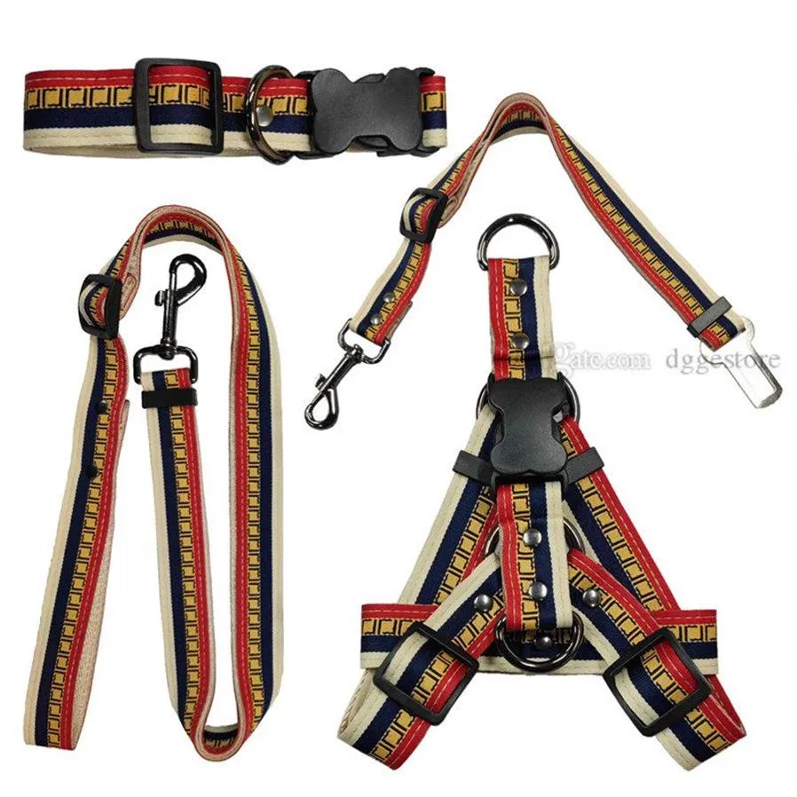 Arneses para perros de lujo Conjunto de correas Patrón de letras Diseñador Collares para perros Correa Cinturón de seguridad para perros pequeños, medianos y grandes Golden Bulld2578