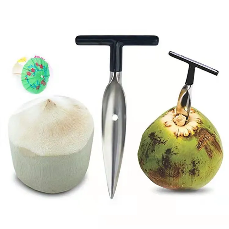 Outil d'ouverture de noix de coco en acier inoxydable, couteau à noix de coco blanche, poinçon d'eau, perceuse à paille, trou ouvert coupé pour les jeunes fruits de noix de coco verts frais, outils Q790