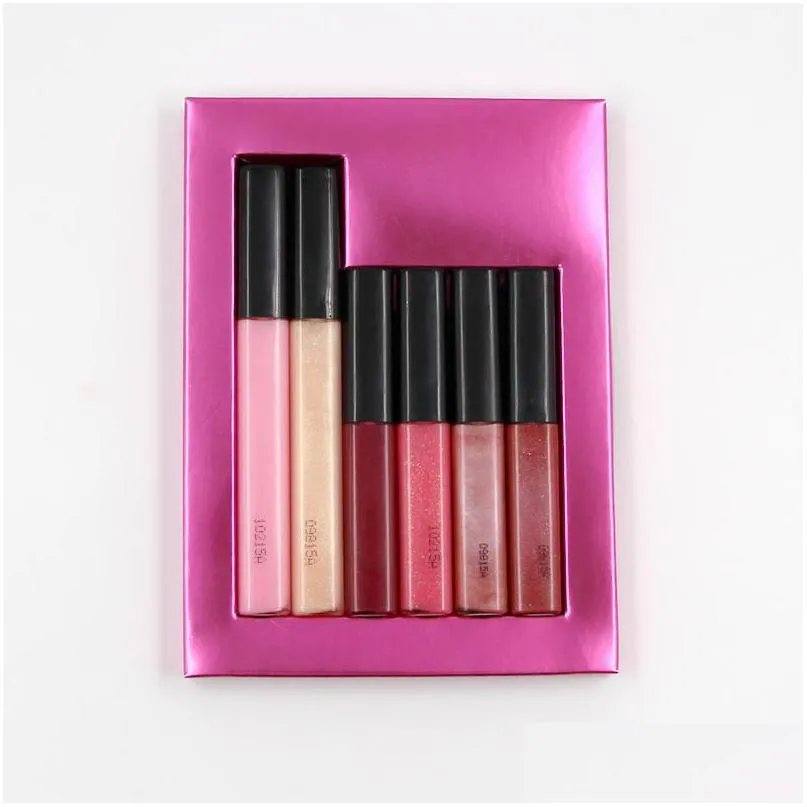 Gloss à lèvres 6pcs Lip Gloss Box Fl Lèvres Maquillage Plump Kit Style de vacances pour femmes Hydratant Nutritif Hydratant Lipgloss Set Drop Deliv Dhzog