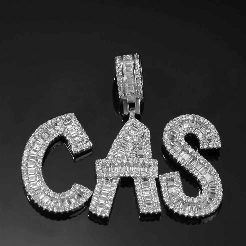 Hip Hop Bijoux Pain Diamant Pendentif Collier Nom Personnalisé Glacé Chaînes Cubique Zircone Cuivre Ensemble Avec Diamants Placage Lette2235