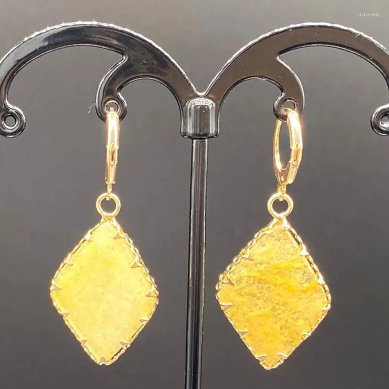 Boucles d'oreilles pendantes couleur or jaune clair, pierre de Malachite en forme de losange pour femmes, bijoux en cristal de roche