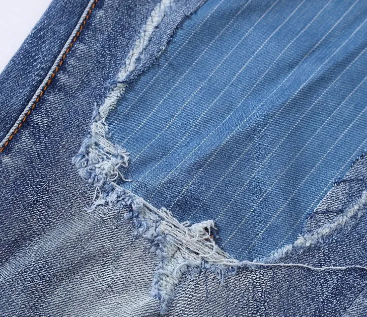 Purple Brand Men's Jeans Fashion Denim Slim Pants Damaged Blue Patch Ripped Jeans