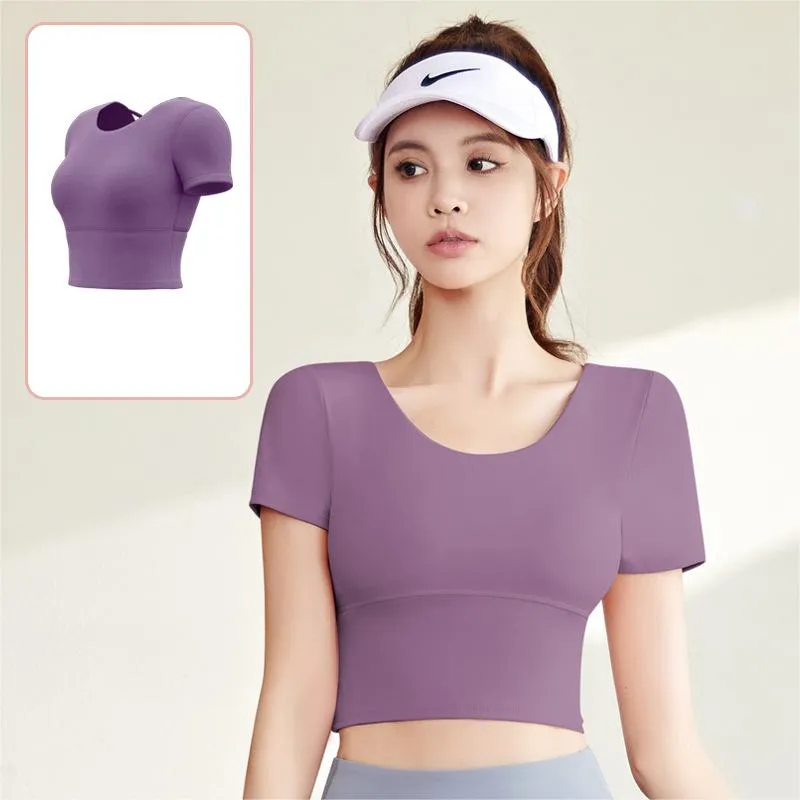 Lu New Beauty Back Yoga Suite Set Slimming Sports Top With Nude FeelとChest Cushion Quick Drying短いヨガの女性
