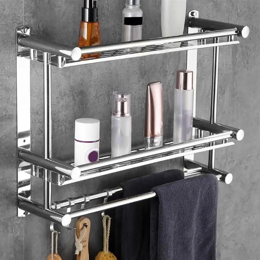 Porte-serviettes pratique à 2 niveaux, étagère de salle de bain en acier inoxydable, accessoires de toilette 304H