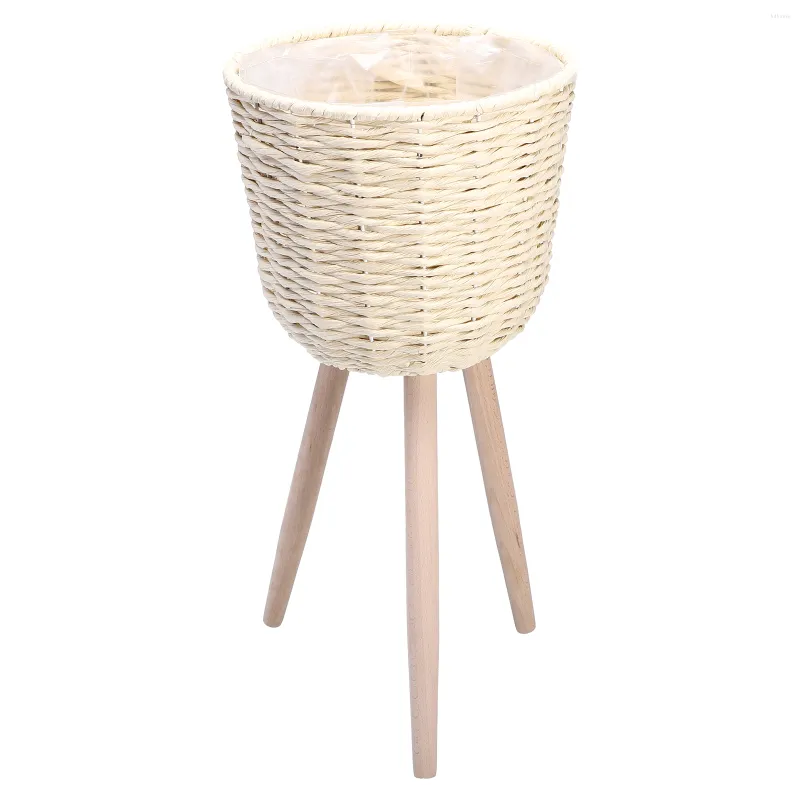 Decorative Flowers Floor Vase Flower Shelf Modern Basket Planter Muicle Plants Natural Straw Pot Stand Geometric Rattan