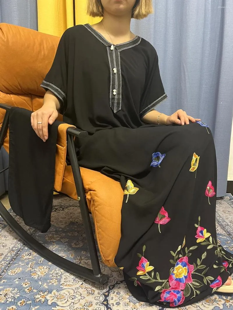 Roupas étnicas abayas para mulheres Dubai 2023 algodão muçulmano puro decote em V vestidos africanos de decote solto femme musulmane com
