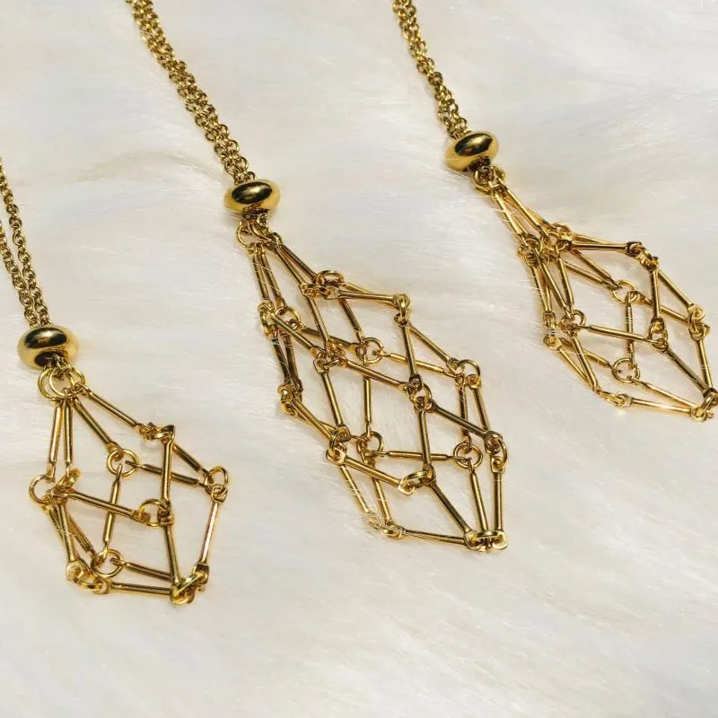 Pendant Necklaces Gold Color Crystal Cage Necklace Holder Metal Chain Empty Gem Stone Keeper Adjustable Stainless Steel Collection X127