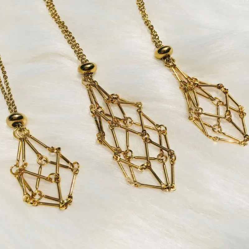 Golden Crystal Cage Pendant Necklaces for Women, Adjustable