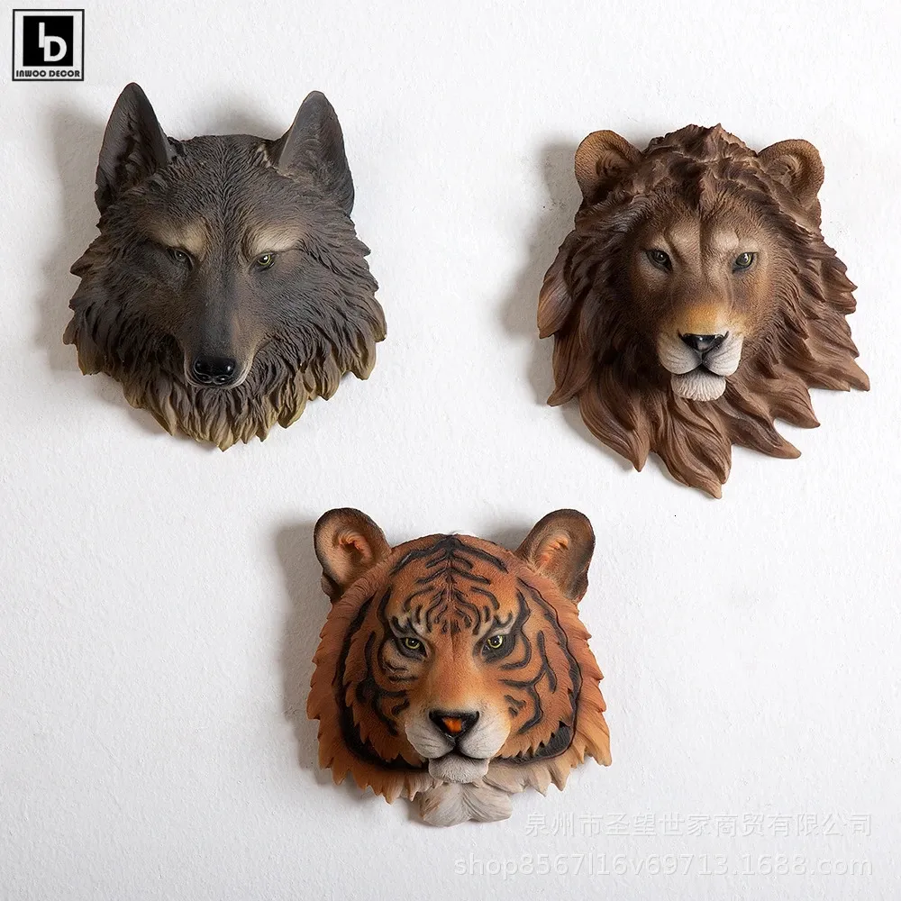 Objets décoratifs Figurines résine tigre lion ours loup tête de léopard barre tenture murale ornements animal nordique décor à la maison salon décoration 231130