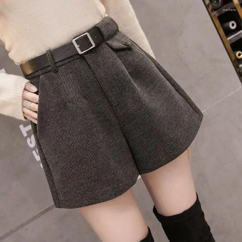 Women's Shorts Woolen Wide Leg Cycling For Women In Autumn /winter High Waisted Biker Slim Fitting