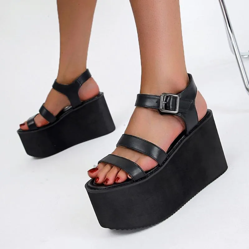 Chaussures habillées 2023 marque Design noir sandales à talons hauts Style gothique loisirs plate-forme été femmes confortable marche