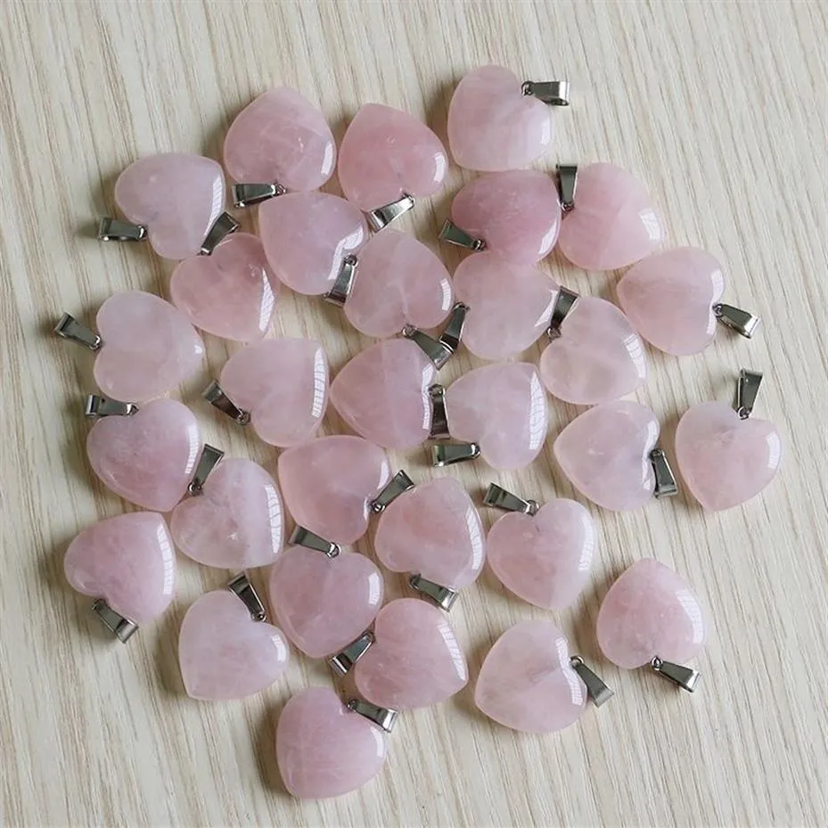 Fubaoying Charm Natural Heart Stone wisiorek 30pcs Lot Róż Kwarc Kryształowy moda akcesoria 20 mm Sprzedaj biżuterię Making 201237W