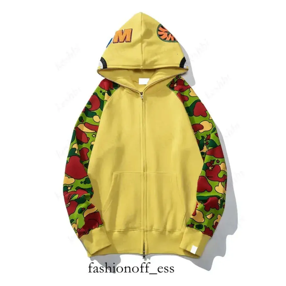 Men Designer Full Zip Up Shark Hoodies for Woman Black Camouflage Jacket Yellow Hoody Hooded Sweatshirt Man Womens Sweater Long Bapes Hoodie 89