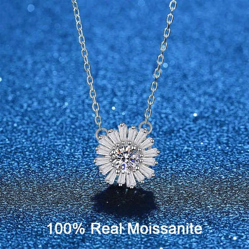 925 Sterling Silver Sunflower Pendant for Women 14k White Gold GRA VVS1 Moissanite Diamond Necklace Wedding Jewelry2338