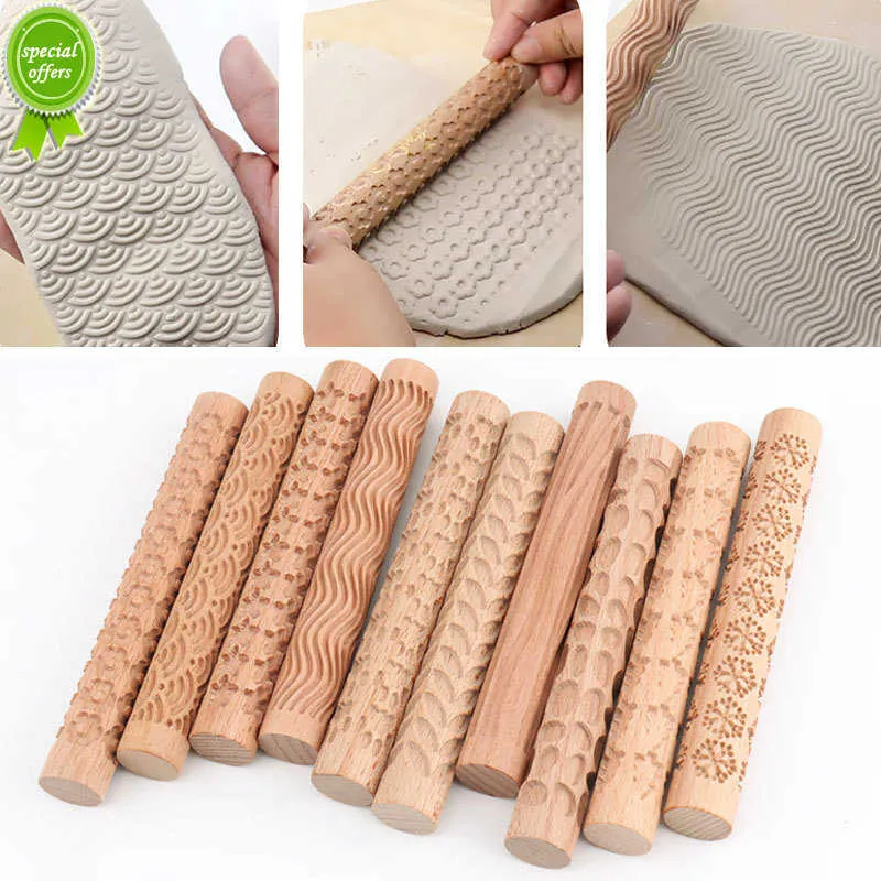 New Wooden Texture Mud Pressed Roller Pattern Roller Rod Embossed