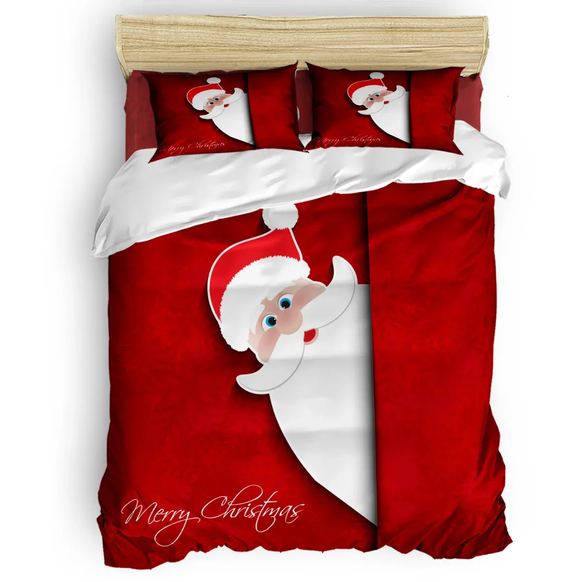 寝具セットクリスマステーマサンタクロースレター布団カバーセット温かく快適な2/3/4PCSベッドシート枕カバーカバーセット231129