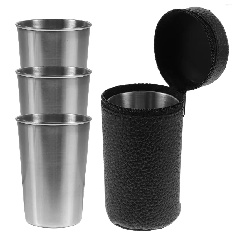 Copas de vino Vaso de agua de metal Taza de cerveza de acero inoxidable Taza de bebida de vidrio portátil para acampar
