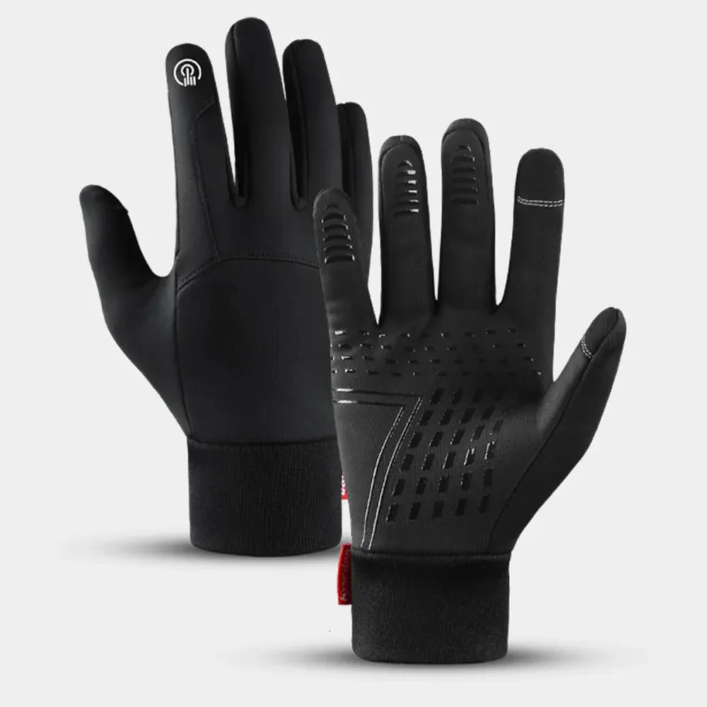 Gants à cinq doigts Automne Hiver Gants de cyclisme en plein air Gym Fitness Sports Courir Chaud Écran Tactile Gants Antidérapants Gants de Moto Hommes Noir 231130