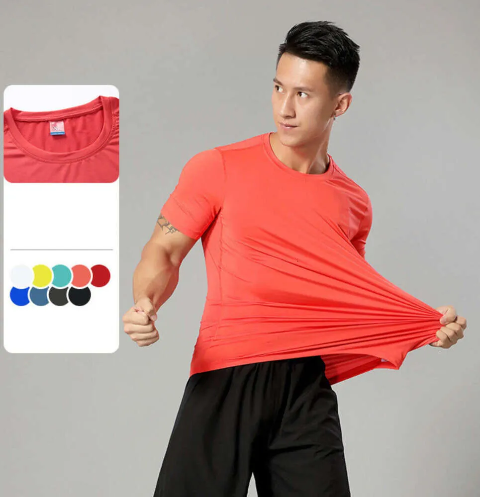 LL nouveau style sport de plein air pour hommes couleur unie à manches courtes respirant Absorption de la sueur élastique minceur mode