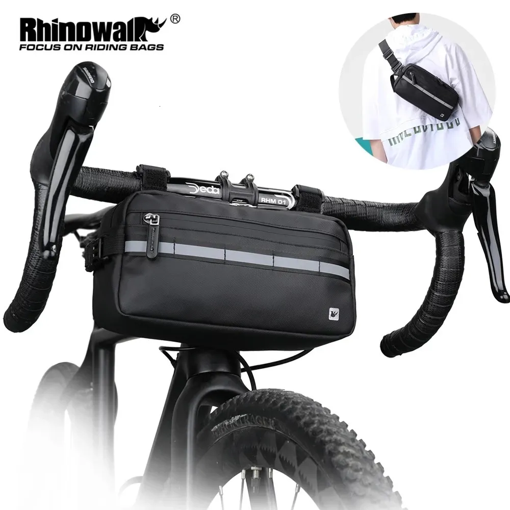 Cykelväskor Rhinowalk -styr på väskan cykelväskor ram pannier väska multifunktion bärbar axelväska cykel accessorie 231130