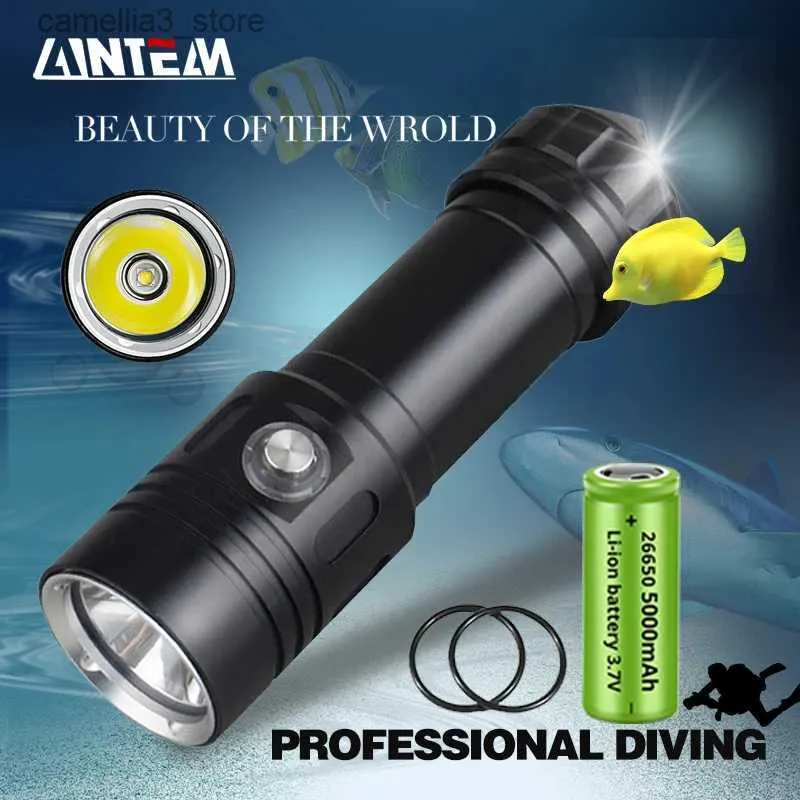 Tochas IPX8 À Prova D 'Água Lanterna Subaquática 100m XM-L2 LED Scuba Diving Flashlight Power 5000LM 4Mode Dive Light por 5000mAh 26650 Bateria Q231130