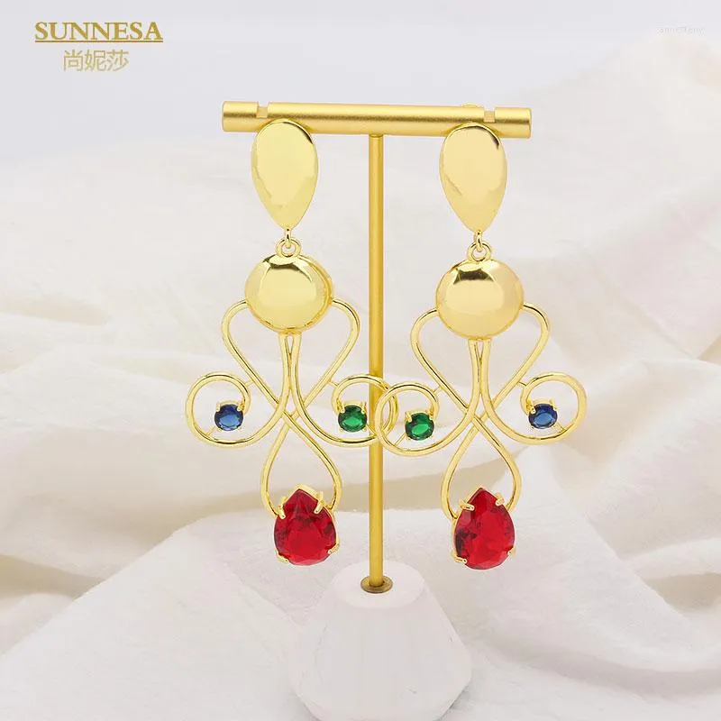 Dos boucles d'oreilles SUNNESA Dubai Lager goutte bijoux accessoires 18k couleur or mode géométrique pour les femmes cadeau de fête de mariage