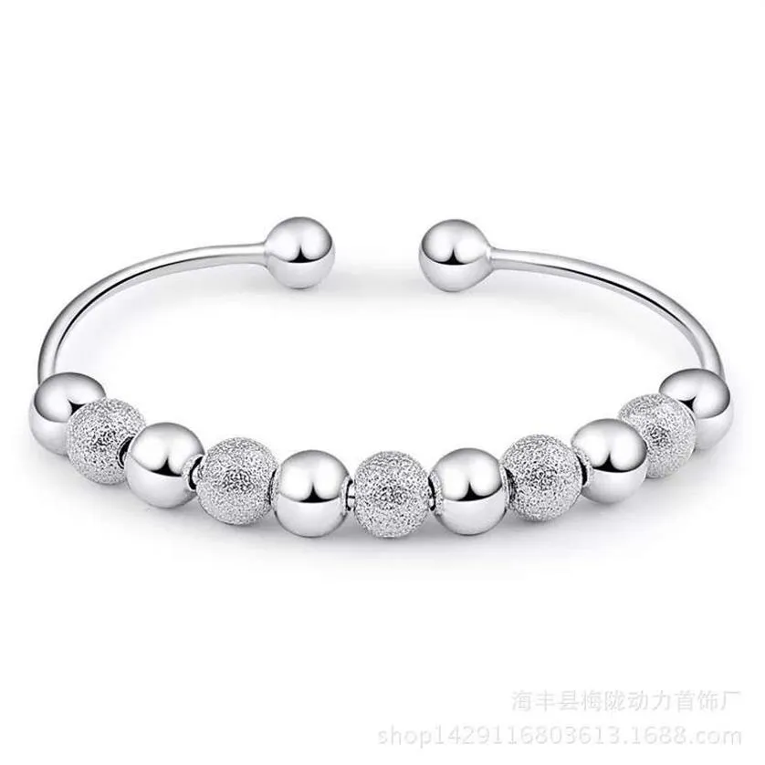 925 Sterling Silber Artikel Schmuck kleine polierte Perlen Charm Armbänder Armreif chinesischer Glückssegen offenes Design286G