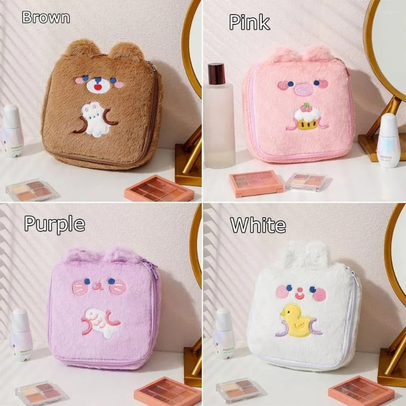 Sacs de rangement dessin animé Portable sac cosmétique mignon petit cochon moelleux articles divers fille serviette hygiénique petit