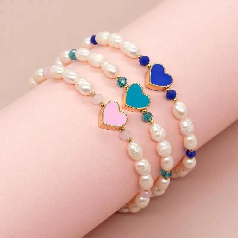 Strand Go2boho Enamel Heart Charm Bracelets For Women Freshwater Pearl Crystal Bead Friendship Jewelry Boho Summer Fashion Design