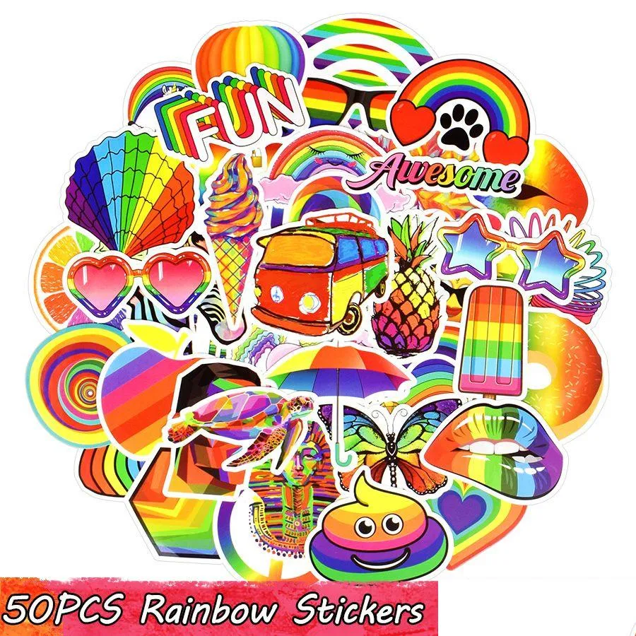 Muurstickers 50 stuks waterdicht regenboog voor kinderen tieners advertenties aan diy laptop tablet lage waterfles snowboard gitaar auto thuis drop de dhlac