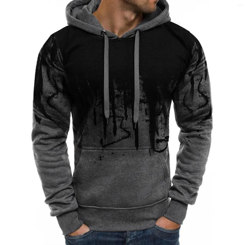 Felpe con cappuccio da uomo Pullover stampato Autunno Inverno Top Grigio scuro Caldo Casual Manica lunga Aderente Taglio con coulisse Felpa con cappuccio regolabile con tasche