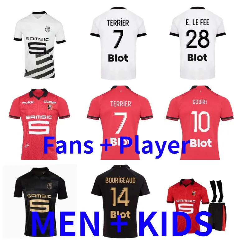 Rennes 23 24 Stade Rennais FC 축구 유니폼 Doku Terrier Bourigeaud Guirassy Camavinga 120th 2023 2024 Maillots de Foot 남자 키트 풋볼 셔츠 플레이어 버전